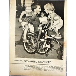 Life Magazine Kids Arguing on Tricycles "Six Wheel Standoff" Picture Print '67